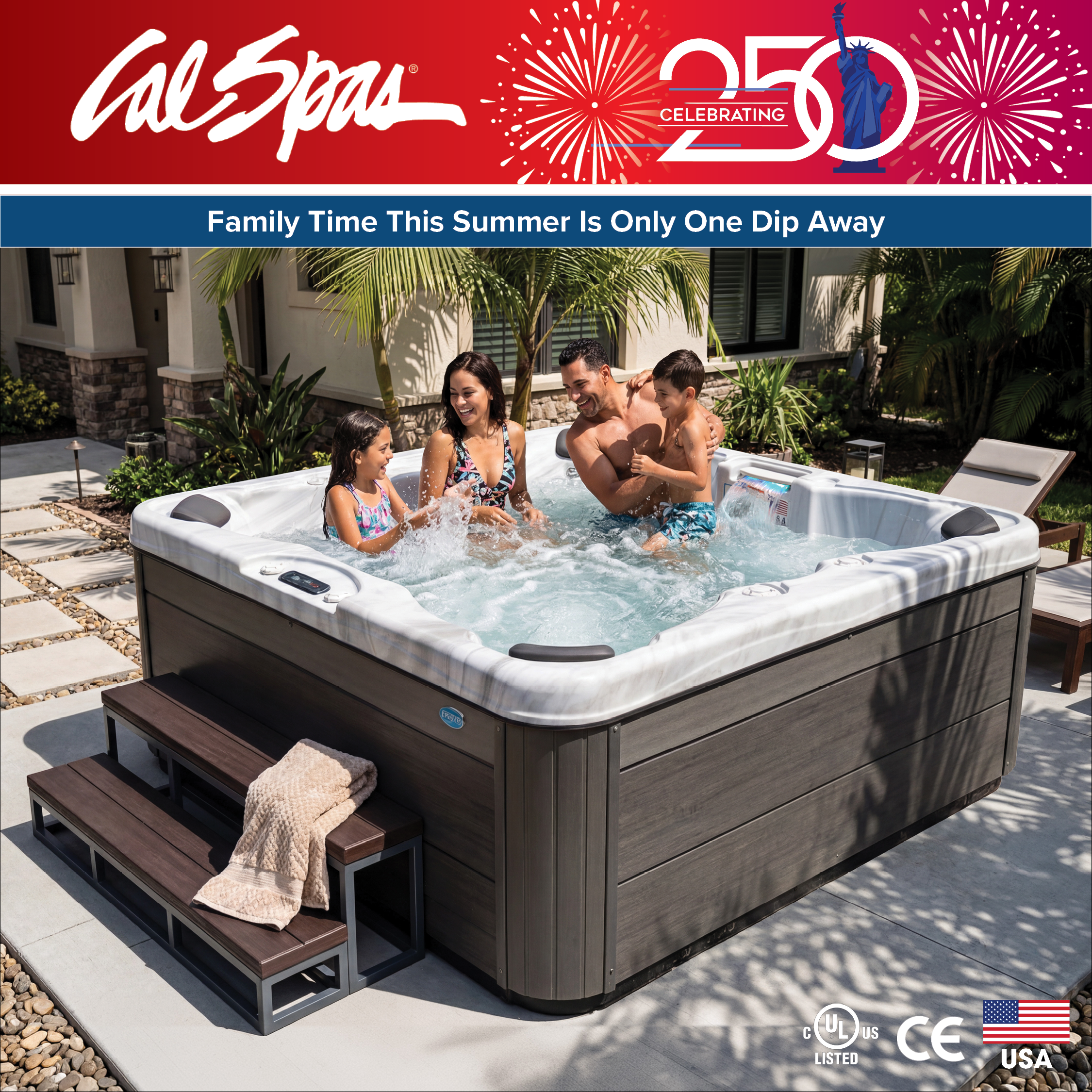 Calspas hot tub being used in a family setting - Warwick